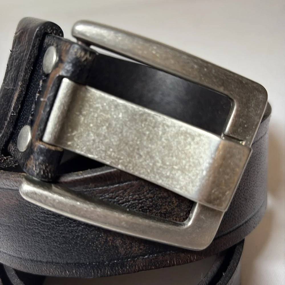 Unbranded Dark Brown Leather wide prong Belt 36-41” ish